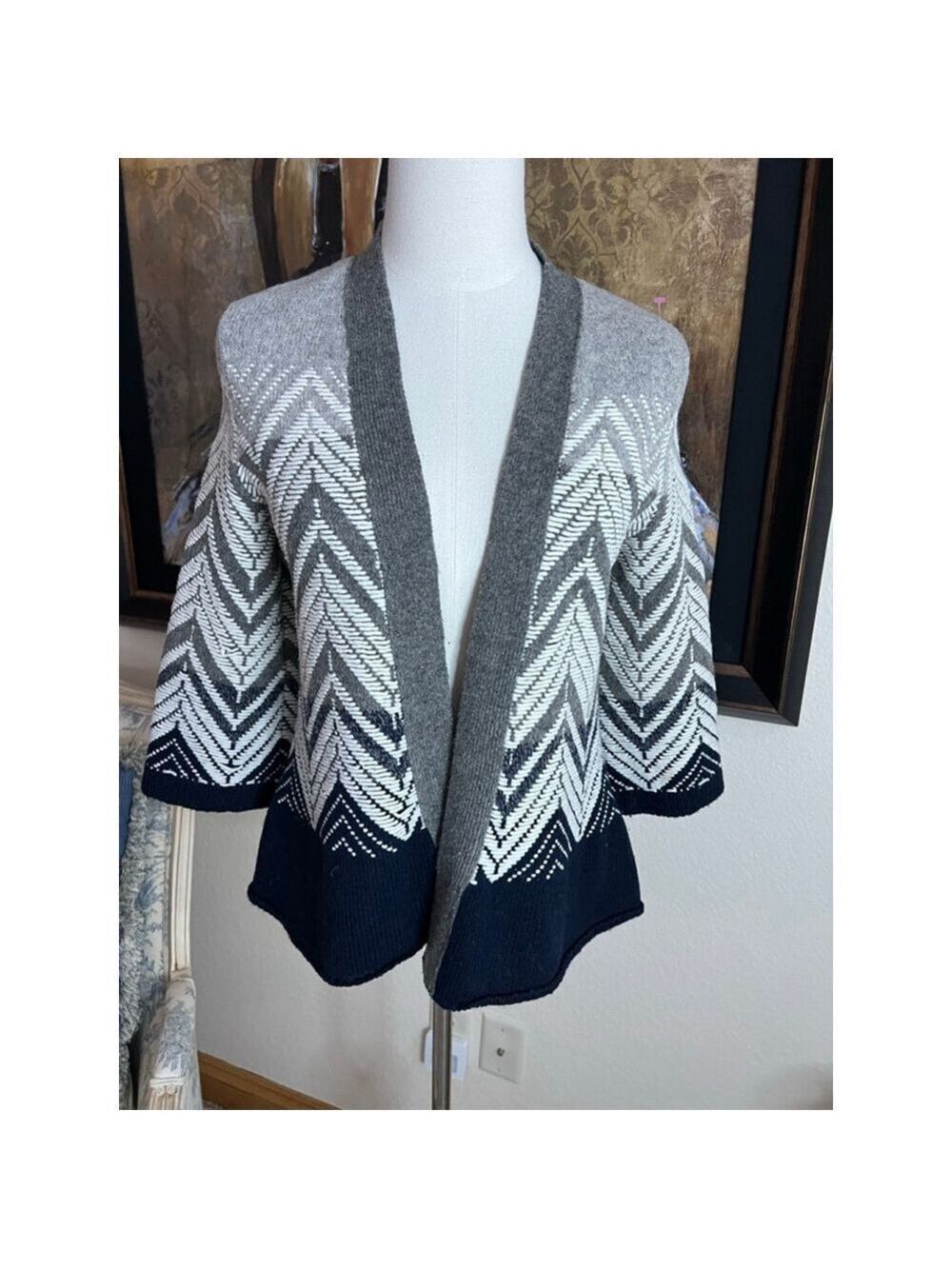 NWOT MOTH for Anthropologie Gray Navy Chevron Cardigan S
